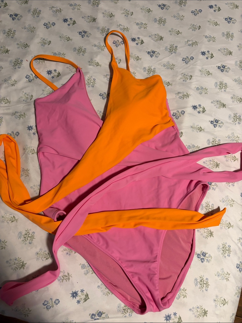 Women AERIE Colorblock One-Piece Swimsuit - Pink & Orange